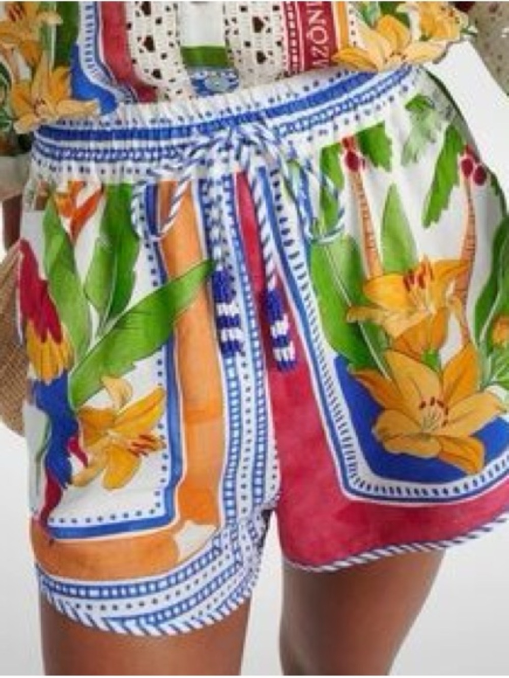 FARM Rio Parrot & Tropical Floral Print Shorts - Red, Blue, Green, Yellow